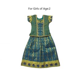 South Indian Lehenga Girls skirt - Green - 16"